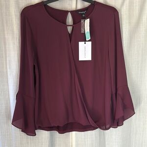 Nine West Red Asymmetrical Bell Sleeve Blouse